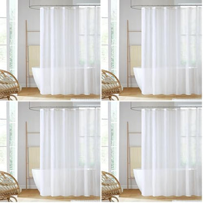 Madison Park Anna Sheers Shower Curtain, Textured Striped Accent Design, Modern Mid-Century Bathroom Decor, Machine Washable, Fabric Privacy Screen Ivory, 72" W x 72" L (Pack of 4)
