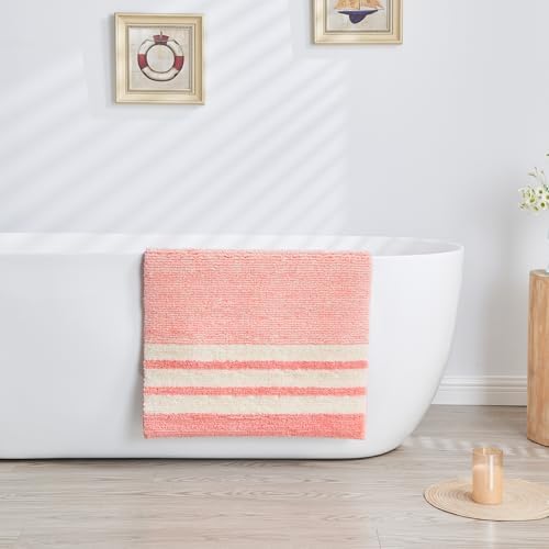 CozeCube Blossom Pink Striped 24"x16" Non Slip Washable Bath Mat