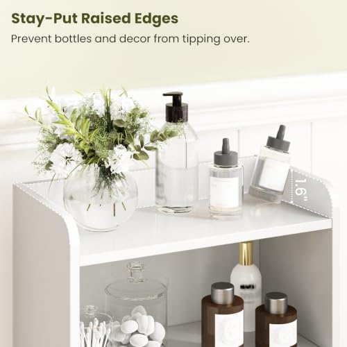 Small Bathroom Storage Cabinet with 2 Doors & Shelf, Line White