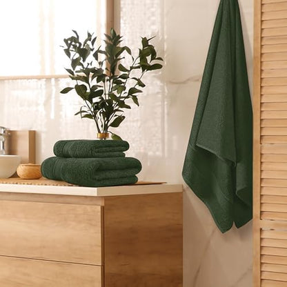 Belizzi Home Ultra Soft 3 Pack Cotton Towel Set, Contains a Bath Towel 28x55 inch, a Hand Towel 16x24 inch & a Wash Coth 12x12 inch, Ideal Everyday use, Compact & Lightweight - Olive Green