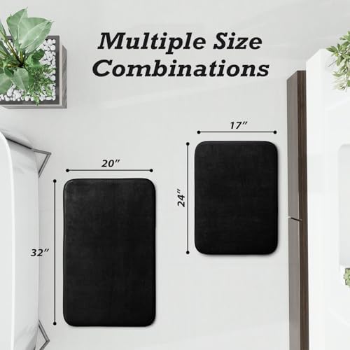 HUXMEYSON Bathroom Rugs Sets 2 Piece, Non-Slip & Quick Dry Bath Mat Set, Ultra Soft Velvet Bath Rugs for Bathroom, Toilet and Shower Floor, Black