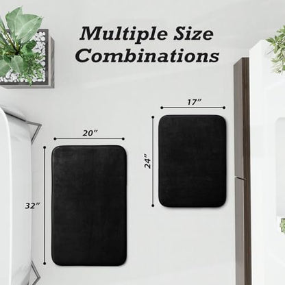 HUXMEYSON Bathroom Rugs Sets 2 Piece, Non-Slip & Quick Dry Bath Mat Set, Ultra Soft Velvet Bath Rugs for Bathroom, Toilet and Shower Floor, Black