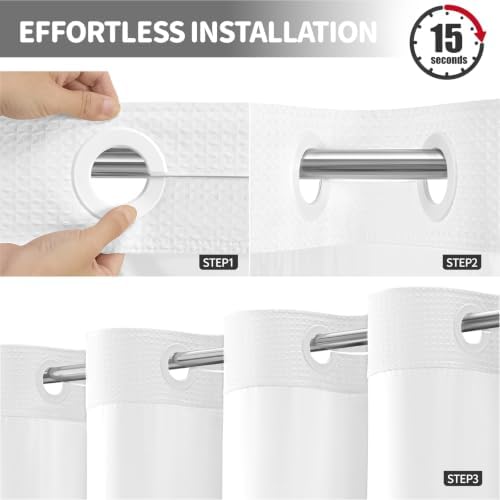 Dynamene White Hook Free Waffle Shower Curtain & Snap-in Fabric Liner,72x83