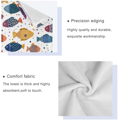 Naanle Stylish Decorative Fishes Pattern Soft Luxury Decorative Set of 3 Towels, 1 Bath Towel+1 Hand Towel+1 Washcloth, Multipurpose for Bathroom, Hotel, Gym, Spa and Beach