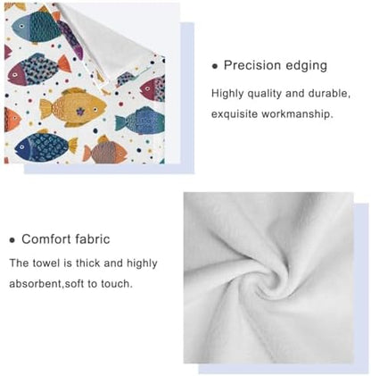 Naanle Stylish Decorative Fishes Pattern Soft Luxury Decorative Set of 3 Towels, 1 Bath Towel+1 Hand Towel+1 Washcloth, Multipurpose for Bathroom, Hotel, Gym, Spa and Beach