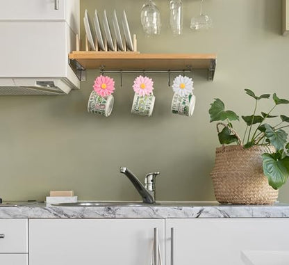 Daisy Flower Shower Curtain Hooks, 12PCS Stainless Steel Anti Rust Sunflower Shower Curtain Hooks Floral Decorative Curtain Hanger Hooks for Living Room Bathroom Decor (Mixed Color)