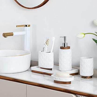 RQYIXI Ceramic Bathroom Accessories Set,White,6 Piece,Embossed Design