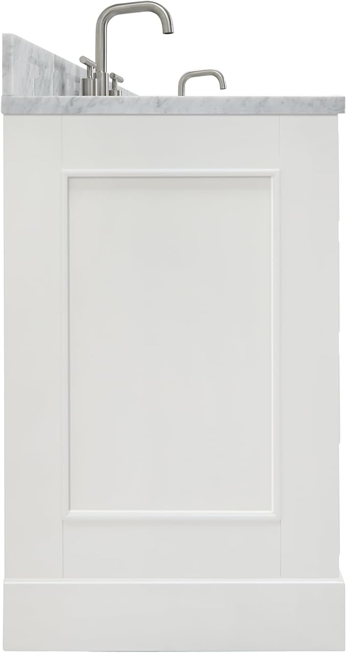 ARIEL Stafford 72-inch Bathroom Vanity with Sink,Solid Wood, 0.75-inch Italian Carrara Marble Countertop, Double Rectangular Porcelain Sink, 4 Soft Closing Doors, 6 Dovetail Drawers, White