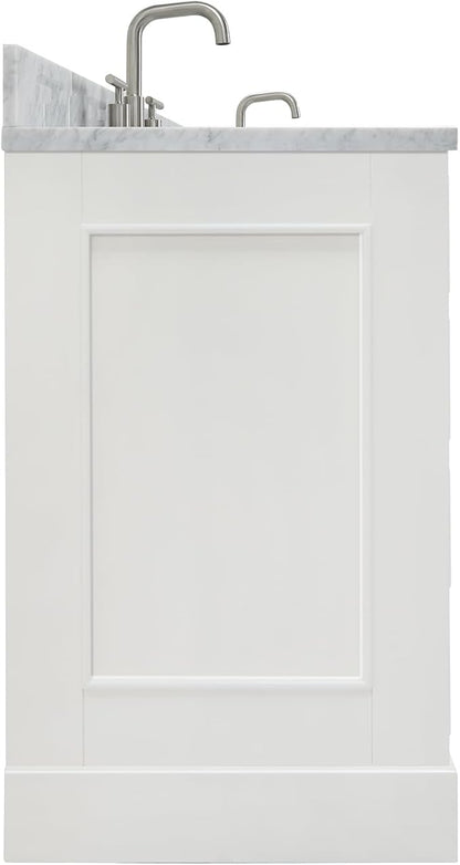 ARIEL Stafford 72-inch Bathroom Vanity with Sink,Solid Wood, 0.75-inch Italian Carrara Marble Countertop, Double Rectangular Porcelain Sink, 4 Soft Closing Doors, 6 Dovetail Drawers, White