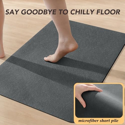 ACCUMTEK Non Slip Bath Mat, Thin Bathroom Rugs Fit Under Door, Quick Dry Bath Mats, Machine Washable Bath Rugs for Bathroom, Bathtub & Kitchen, Charcoal Gray/Upgraded Solid/24 x17