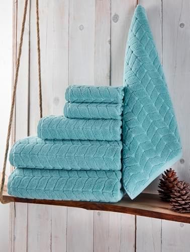 BAGNO MILANO Turkish Cotton Bath Towels, Hand Towels - Soft Plush Jacquard Collection Luxury Towels Set (Aqua Green, Towel Set of 6)