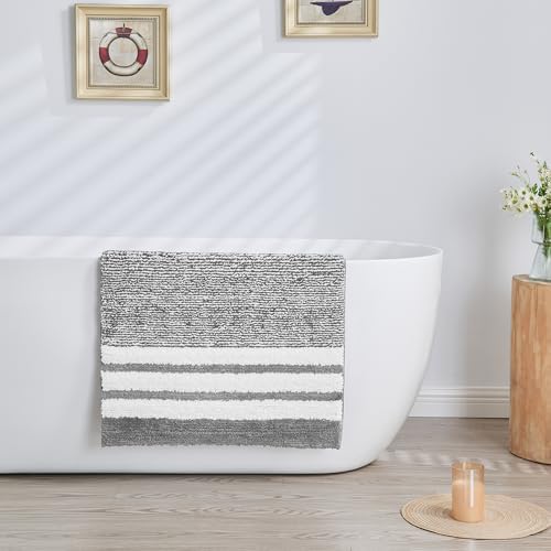 CozeCube Grey Striped 24"x16" Non Slip Washable Bath Mat