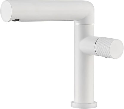 BiaoTeng One Hole Bathroom Faucet White with 360° Swivel Hot and Cold Brass Bathroom Faucet 1 Hole Single Handle
