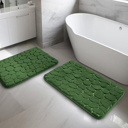 YIHOUSE Bathroom Rugs Mat Set, Memory Foam Bath Mat 2 Piece Green