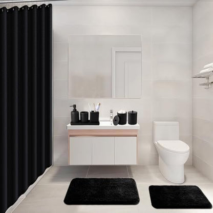XLHOMO Black Bathroom Accessory Set with Shower Curtain and Rugs, Resin