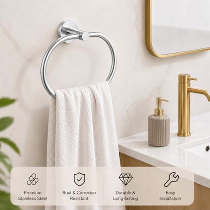 Polished Chrome Bathroom Accessories Set, 7 Pieces Towel Bar Bathroom Hardware Set, 24 Inch Towel Racks for Bathroom, SUS304 Stainless Steel Bathroom Towel Holder Toilet Paper Holder Wall Mounted