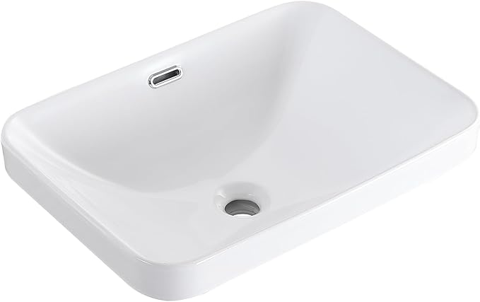 Bathroom Vessel Sink 20.6'' x 14.7'' Semi Recessed Bathroom Sink Rectangular Drop In Sink with Overflow White Ceramic Modern Vessel Sinks for Bathroom