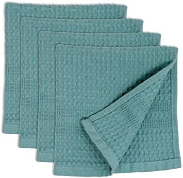GILDEN TREE Waffle Towels Wash Cloths for Showering, Exfoliating Washcloth Face Towels, Quick Dry Towel Cotton Washcloths Set of 4, Classic Style (Seafoam)