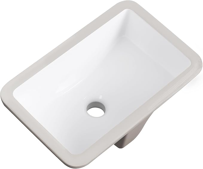 Undermount Bathroom Sink 17x11 Inch Small Bathroom Sink White Porcelain Ceramic Bathroom Under Counter Lavatory Vanity Sink Basin Rectangular Undermount Sinks with Overflow