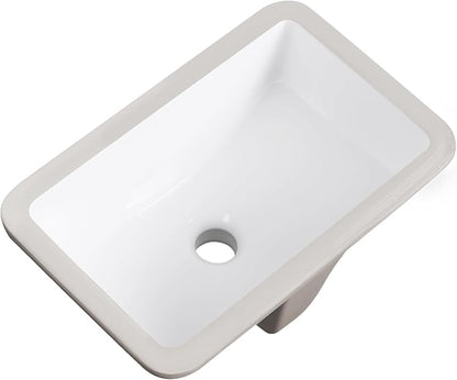 Undermount Bathroom Sink 17x11 Inch Small Bathroom Sink White Porcelain Ceramic Bathroom Under Counter Lavatory Vanity Sink Basin Rectangular Undermount Sinks with Overflow