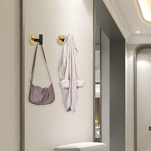 4 Pack Robe Towel Hooks Coat Black Gold Wall Hook Stainless Steel Heavy Duty Door Hanger Towel Robe Clothes Cabinet Closet Sponges Hook for Bathroom Bedroom Kitchen Hotel Pool