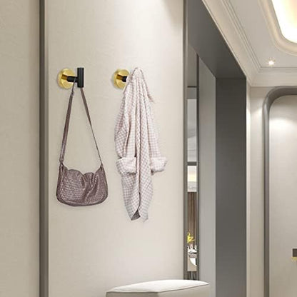 4 Pack Robe Towel Hooks Coat Black Gold Wall Hook Stainless Steel Heavy Duty Door Hanger Towel Robe Clothes Cabinet Closet Sponges Hook for Bathroom Bedroom Kitchen Hotel Pool