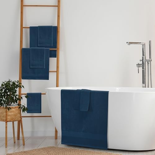 Belizzi Home 8 Piece Towel Set 100% Ring Spun Cotton, 2 Bath Towels 27x54, 2 Hand Towels 16x28 and 4 Washcloths 13x13 - Ultra Soft Highly Absorbent Machine Washable Hotel Spa Quality - Mineral Blue