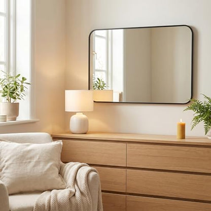BEAUTYPEAK 32" x 40" Rectangular Wall Mounted Bathroom Mirror, Black