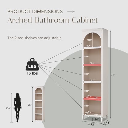 IFBUY 76" Arched Bathroom Storage Cabinet, Narrow Arched Cabinet, Cream