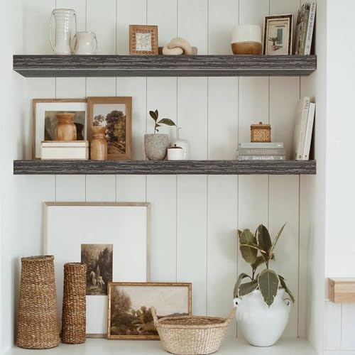 QEEIG Floating Shelves for Wall 35.4" Long - Wall Mounted Shelf Bathroom Kitchen Living Room Bedroom Farmhouse Home Decor Display Bookshelf Large 35.4 x 9.3 inch Set of 2, Grey (008-90GY)