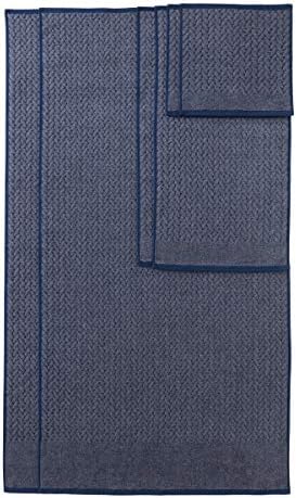 Texere 100% Organic Cotton Jacquard 650 GSM Premium Bath Towel Sets - Extra Absorbent Quick Dry and Plush, 2 Large Bath Towels, 2 Hand Towels, 2 Washcloths (Cable, Estate Blue, 6 Piece)