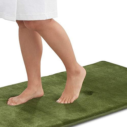 Memory Foam Bath Mat Non Slip Absorbent Super Cozy Velvet Bathroom Rug Carpet (22 inches X 42 inches, Green)