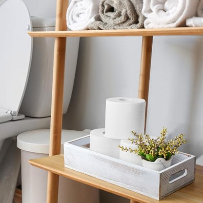 ALELION White Bathroom Basket - Wooden Toilet Tank Paper Basket with Handle for Organizing - Back of Toilet Storage Organizer for Bathroom Tank Topper Counter