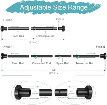 YNL Black Shower Curtain Rod 32-94 Inch(2.7-7.8ft), Non-Slip, Never Rust, Stainless Steel No Drill Spring Tension Shower Rod, Adjustable Long Curtain Rod for Bathroom Window Patio