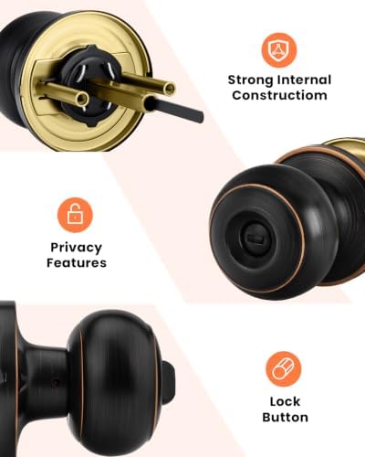 Haidms 10 Pack Oil Rubbed Bronze Door Knobs Interior, Bronze Privacy Interior Door Knobs for Bedroom or Bathroom Classic Round Doorknobs Hardware