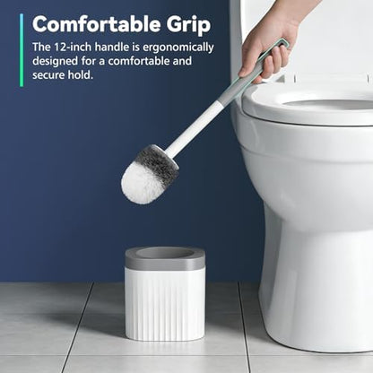 Toilet Brush, 3 Pack Compact Toilet Bowl Brush and Holder Set with Nylon Bristles Toilet Cleaner Brush Hidden Toilet Scrubber Brush for Bathroom Cleaning, Grey & White