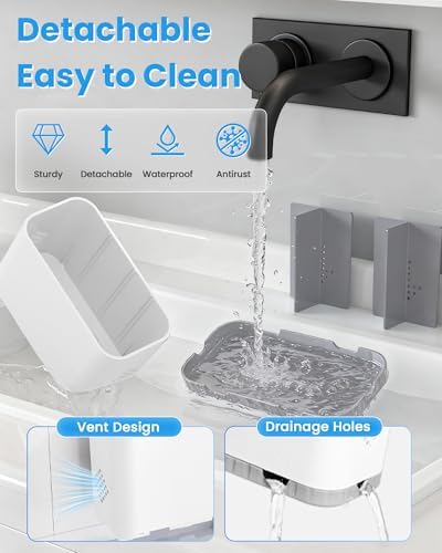 Toothbrush and Toothpaste Holders for Bathrooms Countertop - Detachable 5 Slots Kids Electric Toothbrush Holders Set Wall Mounted with Removable Dividers for Bathroom Decor and Accessories Organizer