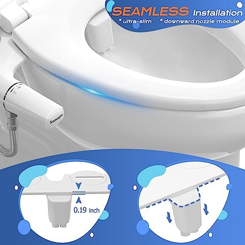 SAMODRA Ultra-Slim Hygienic Bidets Attachment for Existing Toilets - Adjustable Fresh Water Pressure Dual Nozzle (Frontal & Rear Wash) Easy to Install, Rose Gold