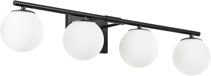 Bathroom Vanity Light Brushed Black 4T Wall Sconce for Mirror | Modern fixture Glass Shade brightness, Elivers even brightness. Sturdy metal resists rust. Dresser Bathroom over Mirror