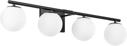 Bathroom Vanity Light Brushed Black 4T Wall Sconce for Mirror | Modern fixture Glass Shade brightness, Elivers even brightness. Sturdy metal resists rust. Dresser Bathroom over Mirror