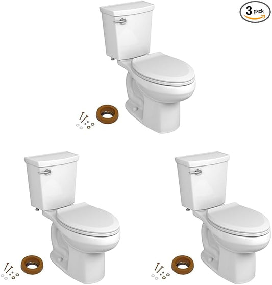American Standard 606AA001.020 H2Optimum Two-Piece Toilet with Toilet Seat and Wax Ring, Elongated Front, Chair Height, White, 1.1 gpf (Pack of 3)