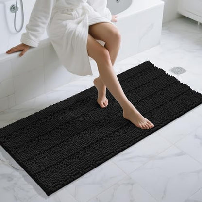 Yimobra Bathroom Runner Rugs 60"x24", Non Slip and Absorbent Bath Mat, Super Soft Water Absorbent Hallway Carpet, Machine Washable Rug for Vanity Tub Shower, Black