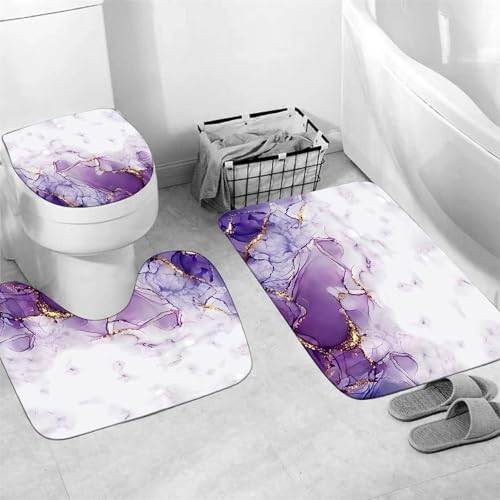 Yddsky 4Pcs Purple Marble Shower Curtain Sets or Bathroom,72x72 Inch