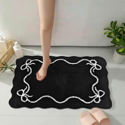 Mocsicka Black Bow Bath Mat Cute Bow Bathroom Rug Super Soft Absorbent Bathroom Rugs Non Slip Bath Mat Machine Washable Rug for Bathrooms 20x32 inches (Black, 50x80cm)
