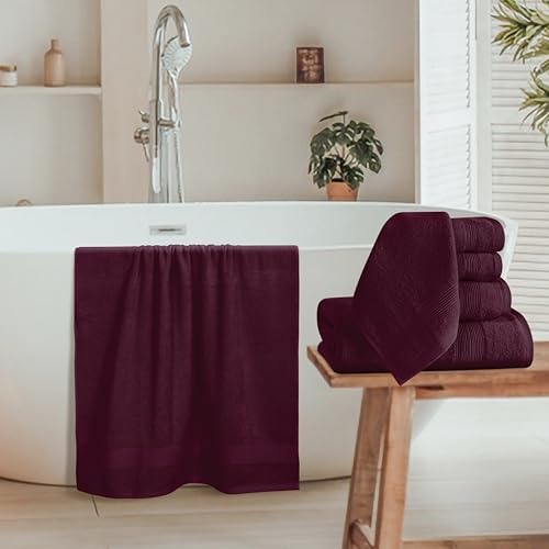 Belizzi Home 8 Piece Towel Set 100% Ring Spun Cotton, 2 Bath Towels 27x54, 2 Hand Towels 16x28 and 4 Washcloths 13x13 - Ultra Soft Highly Absorbent Machine Washable Hotel Spa Quality - Burgundy