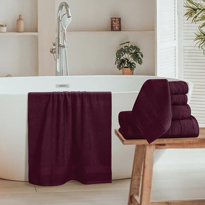 Belizzi Home 8 Piece Towel Set 100% Ring Spun Cotton, 2 Bath Towels 27x54, 2 Hand Towels 16x28 and 4 Washcloths 13x13 - Ultra Soft Highly Absorbent Machine Washable Hotel Spa Quality - Burgundy