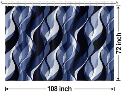 Navy Blue Striped Shower Curtain Extra Wide 108x72 inch 18 Hooks
