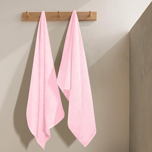 MyOwn Ultra Soft 2 Pack Oversized Bath Towel Set 28x55 inches, Cotton Large Bath Towels, Highly Absorbant Compact Quickdry & Lightweight Towel, Ideal for Gym Travel Camp Pool - Pink