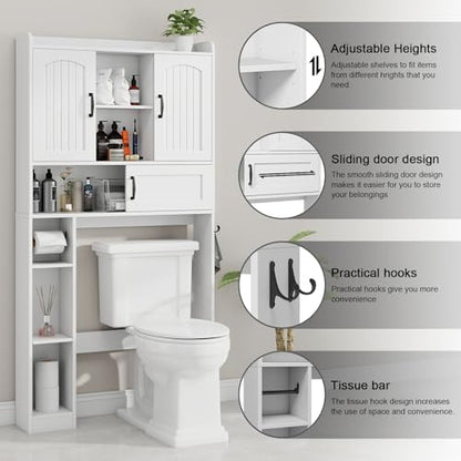 Vabches Over The Toilet Cabinet with 2 Barn Doors & Sliding Door, White