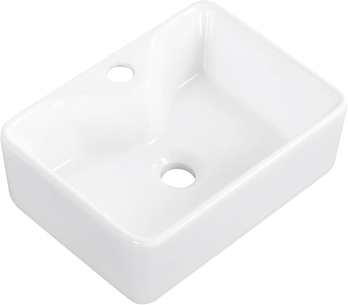 Vessel Sink 16"x12" Rectangular Bathroom Sink Modern White Porcelain Ceramic Above Counter Drop-in Vanity Sink for Bathrooms Art Basin with Faucet Hole